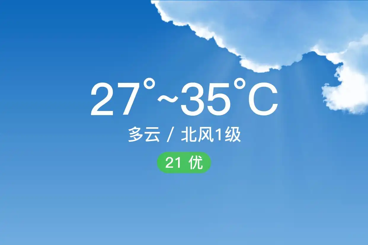 「东莞」9/4，多云，27~35℃，北风1级，空气质量优