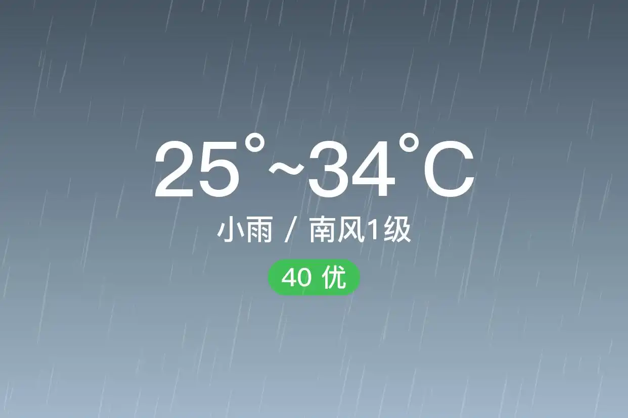 「上海宝山」9/12，小雨，25~34℃，南风1级，空气质量优