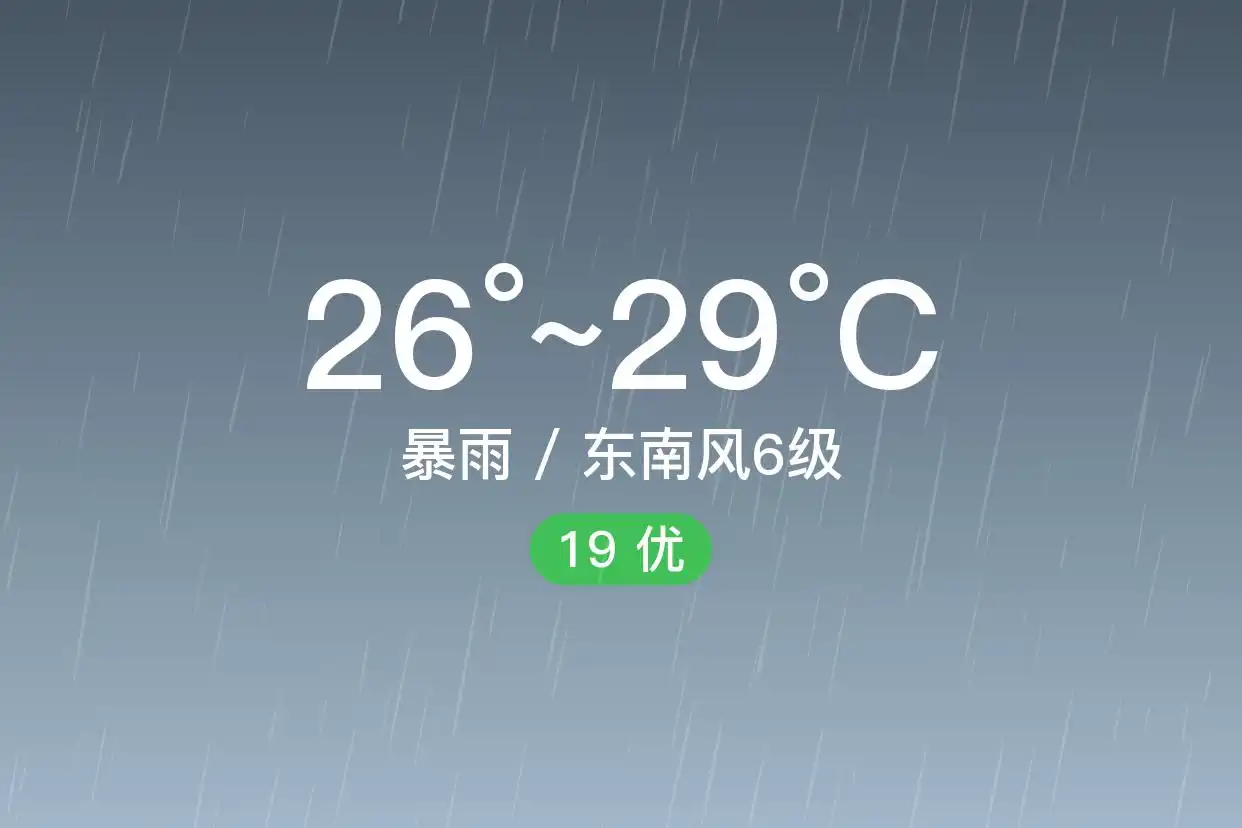 「香港」9/8，暴雨，26~29℃，东南风6级，空气质量优