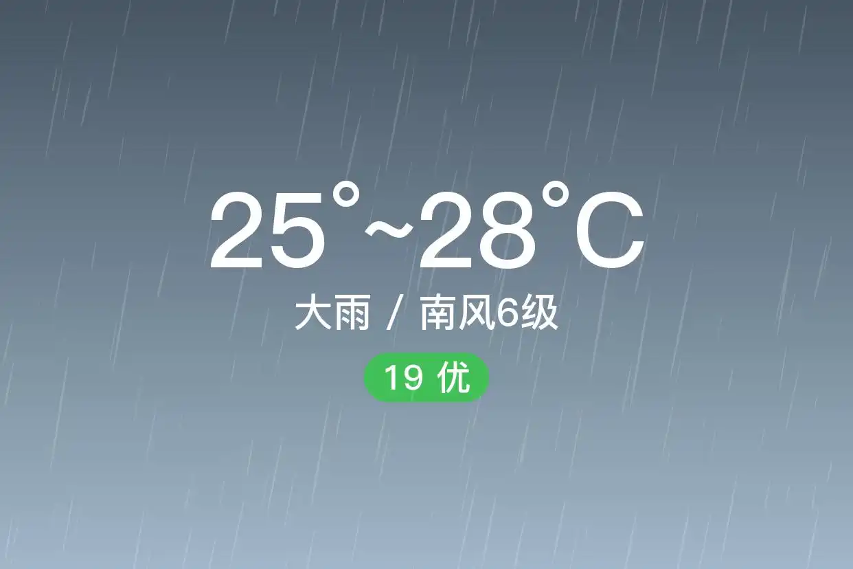 「香港新界」9/8，大雨，25~28℃，南风6级，空气质量优