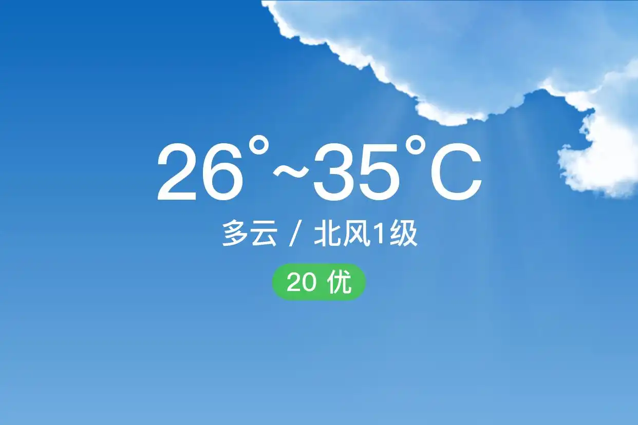 「广州花都」9/12，多云，26~35℃，北风1级，空气质量优