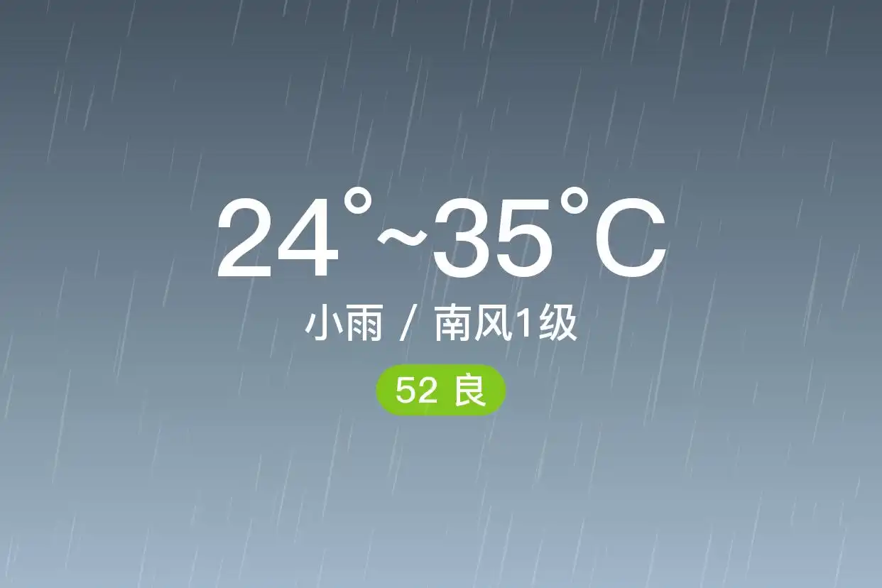 「杭州桐庐」9/12，小雨，24~35℃，南风1级，空气质量良