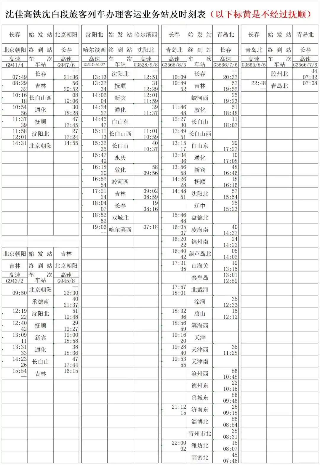 重磅！沈佳高铁沈白段时刻表新鲜出炉！